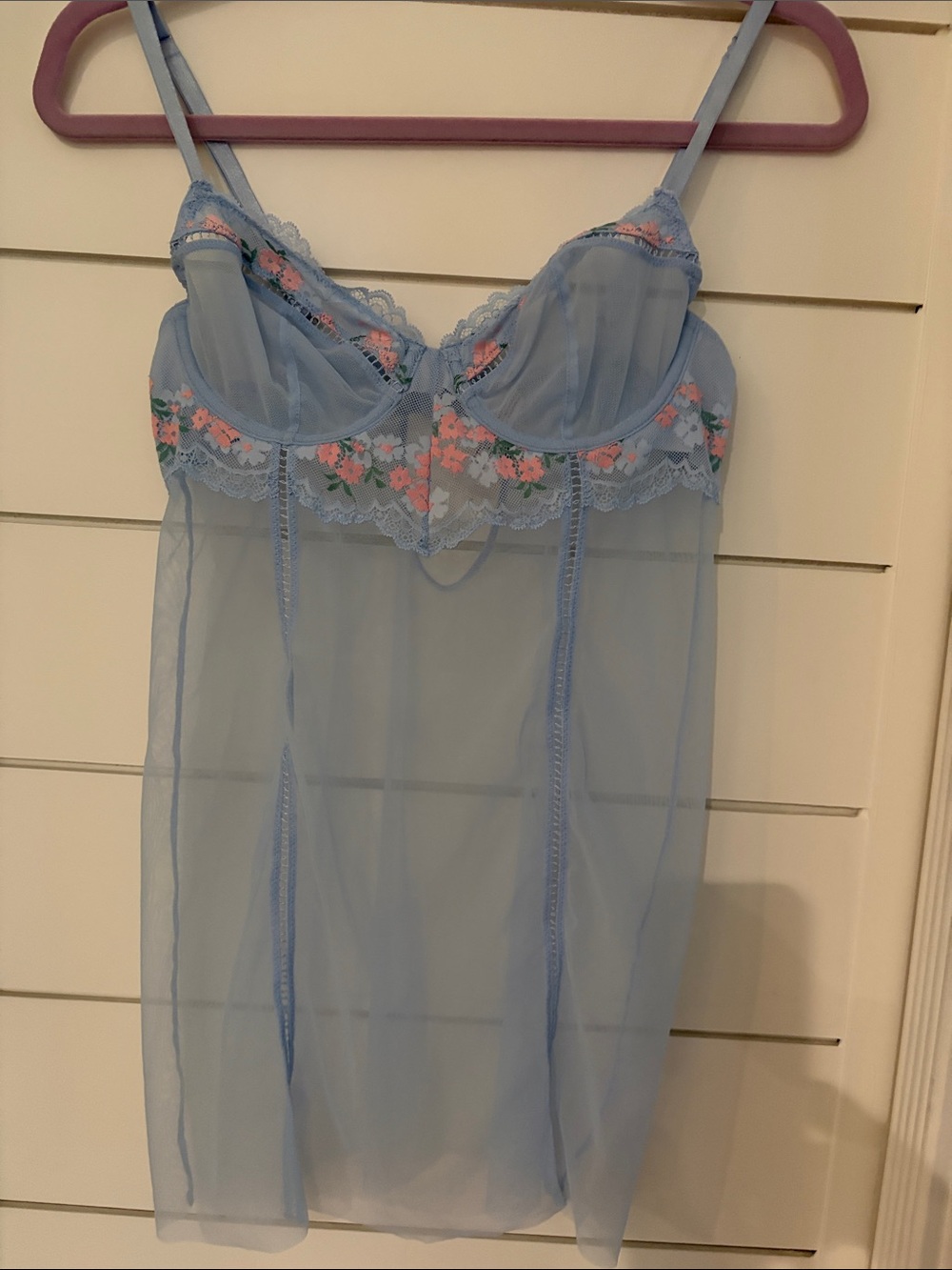 Auden Light Blue Floral Lace Sheer Chemise Size Small